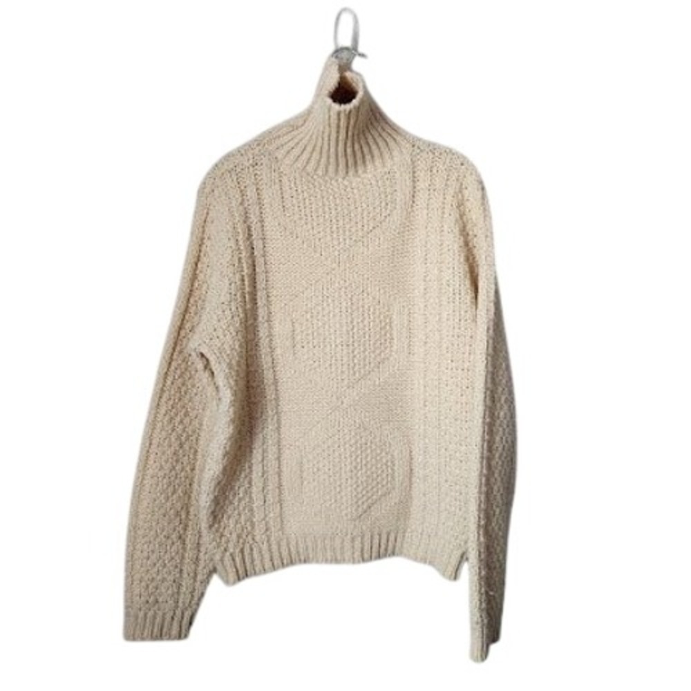 CAMPUS 70's Cream Cable Knit Turtleneck Sweater XL Made in USA Chunky Cabincore